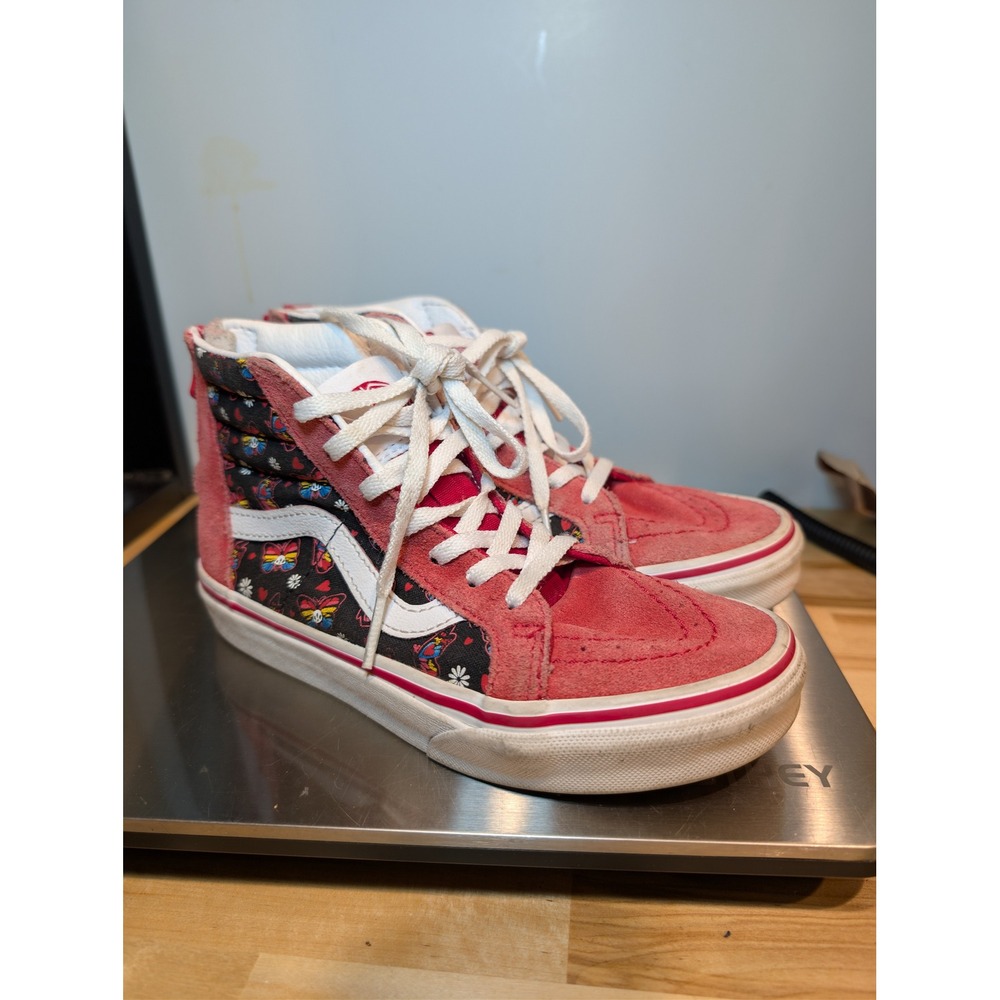 Kids Vans Sk8 Hi Zip Butterfly Print Red Suede High‎ Top Sneakers Size 1.5 D1